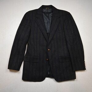 Vtg Harris Tweed 38S Blue Gray Red Stripe 100% Wool Blazer Jacket‎ Sport Coat